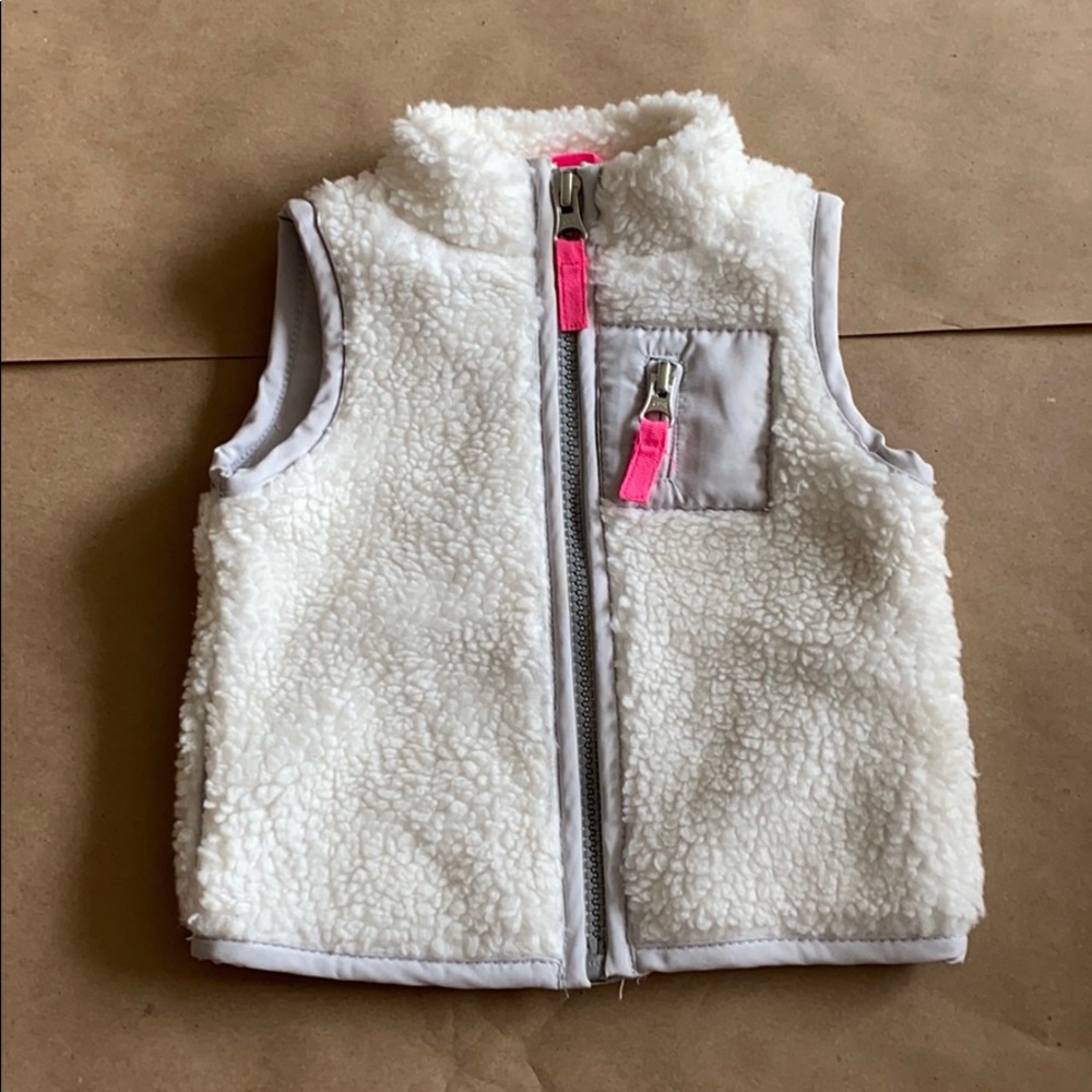 Carters Adorable 1991 Sherpa vest in white/pink